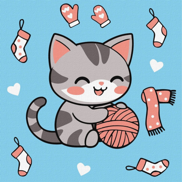 Картина за номерами "Котик і клубочок (картина №2)" ©art_selena_ua KHO1234 25х25 см