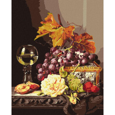 Картина за номерами "Натюрморт з фруктами та трояндою" ©Edward Ladell Ідейка KHO5668 40х50 см