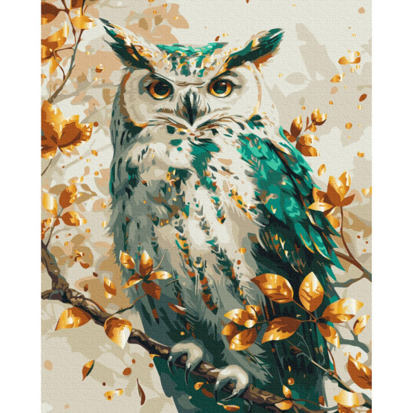 Картина за номерами "Смарагдова сова" BS54117 з фарбами металік 40х50 см