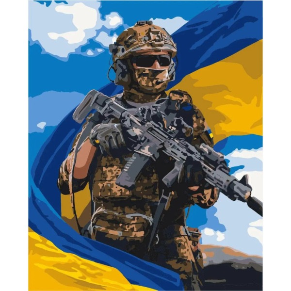 Картина за номерами "Воїн ЗСУ з прапором" LW3268 40х50 см Картина за номерами "Воїн ЗСУ з прапором" LW3268 40х50 см