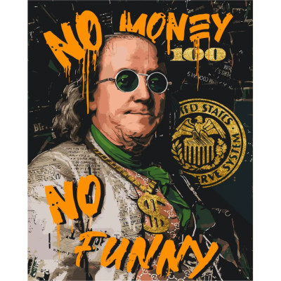 Картина за номерами "Франклін. No money no funny" LW3284 золоті фарби 40х50 см Картина за номерами "Франклін. No money no funny" LW3284 золоті фарби 40х50 см