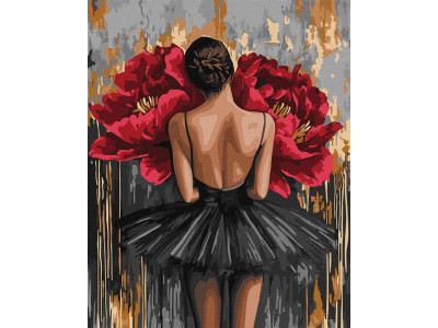 Картина за номерами "Балерина з червоними півоніями з фарбами металік" ©art_selena_ua KHO8664 40x50 см