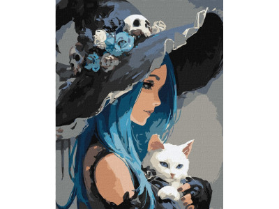 Картина за номерами "Дівчина з білим котом" ©art_selena_ua KHO8688 40x50 см