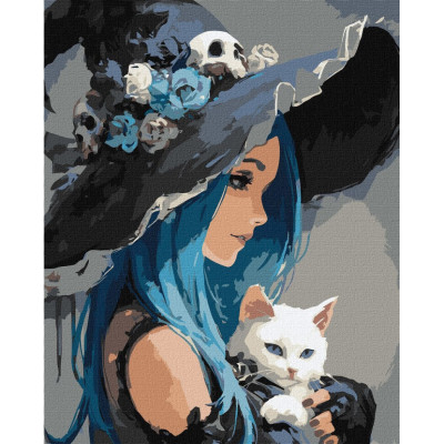 Картина за номерами "Дівчина з білим котом" ©art_selena_ua KHO8688 40x50 см