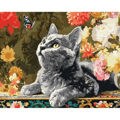Картина за номерами "Кошеня та метелики" ©art_selena_ua KHO6818 40х50 см