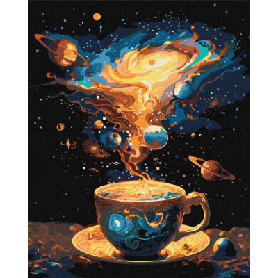 Картина за номерами "Космічне чаювання" KHO5124 з фарбами металік 40х50см