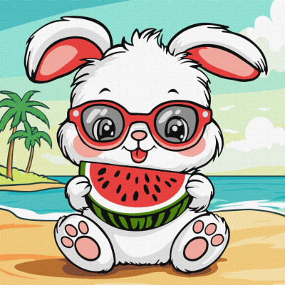 Картина за номерами "Літо. Зайчик з кавуном" KHO1257 25х25 см