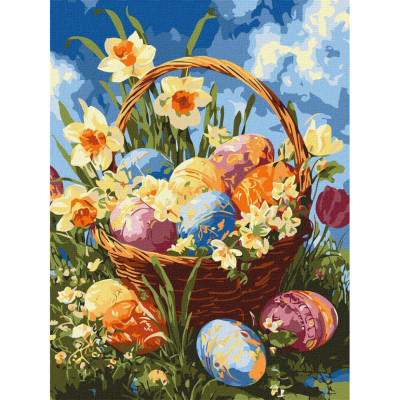 Картина за номерами "Кошик із писанками та нарцисами" ©art_selena_ua KHO5185 30х40 см