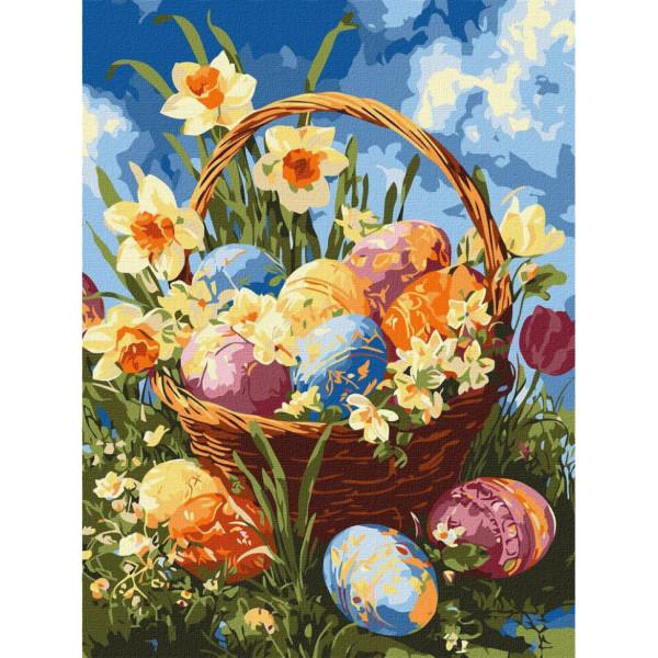 Картина за номерами "Кошик із писанками та нарцисами" ©art_selena_ua KHO5185 30х40 см