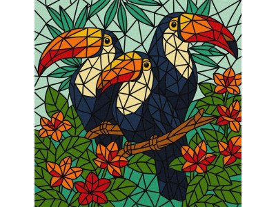 Картина за номерами "Вітраж. Тріо туканів" ©art_selena_ua KHO5169 30x30 см