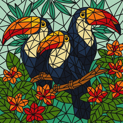 Картина за номерами "Вітраж. Тріо туканів" ©art_selena_ua KHO5169 30x30 см
