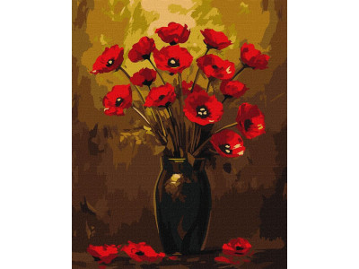 Картина за номерами "Букет маків" ©art_selena_ua KHO3328 з фарбами металік 40х50 см