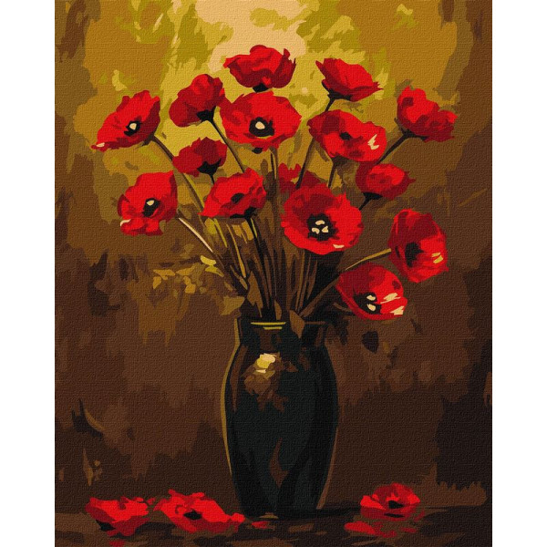 Картина за номерами "Букет маків" ©art_selena_ua KHO3328 з фарбами металік 40х50 см