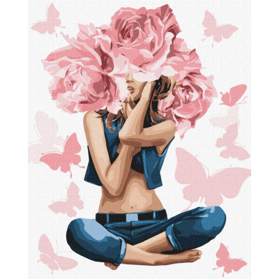 Картина за номерами "Дівчина-троянда" Ідейка KHO4798 40х50 см