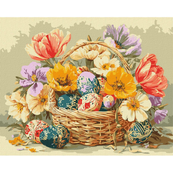 Картина за номерами "Великодній кошик з квітами" ©art_selena_ua KHO5186 40х50 см