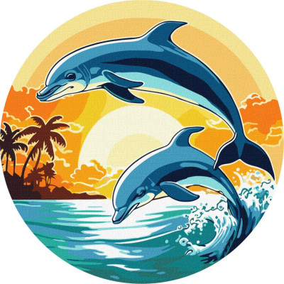 Картина за номерами "Грайливі дельфіни" KHO-R1028 діаметр 33 см