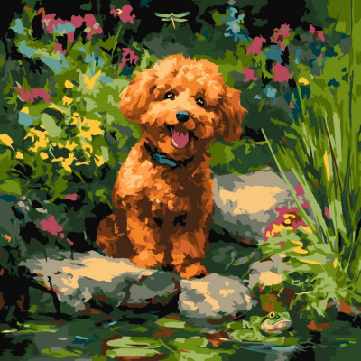 Картина за номерами "Пудель на ставку" ©art_selena_ua KHO6799 40х40 см Картина за номерами "Пудель на ставку" ©art_selena_ua KHO6799 40х40 см