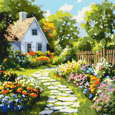 Картина за номерами "Квіти біля хатини" ©art_selena_ua KHO6383 40х40 см