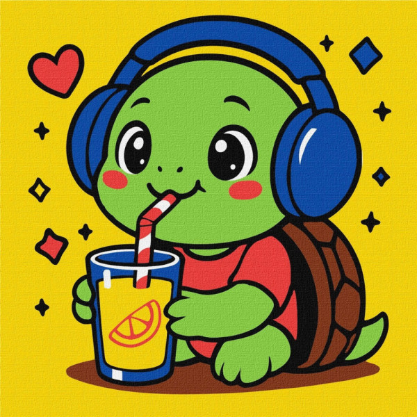 Картина за номерами "Черепашка пʼє лимонад" ©art_selena_ua KHO1289 25х25 см