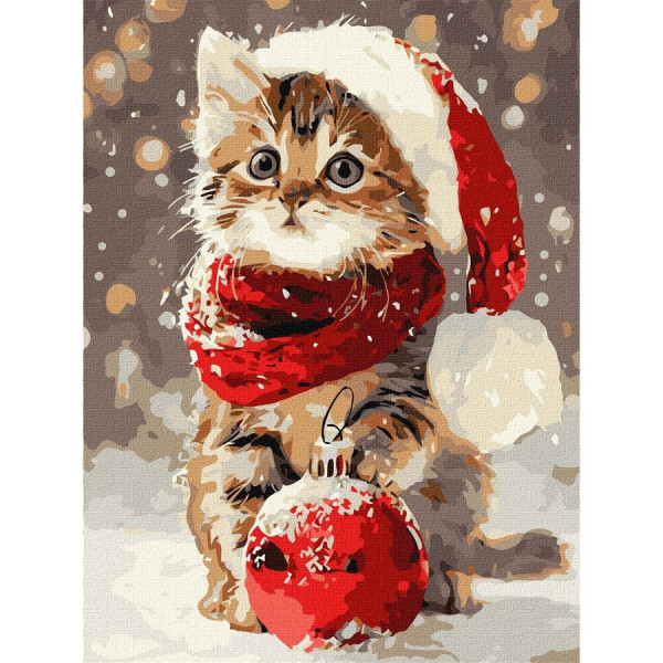 Картина за номерами "Кошеня і новорічна прикраса" ©art_selena_ua KHO6845 30х40 см