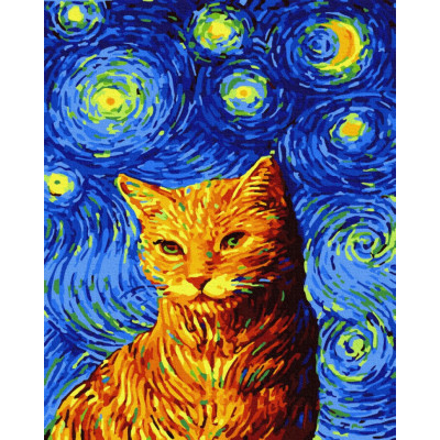 Картина за номерами. Brushme "Кіт у зоряну ніч" GX35619