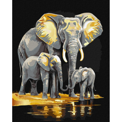 Картина за номерами "Сімейство слонів" KHO6530 з фарбами металік extra 40х50см