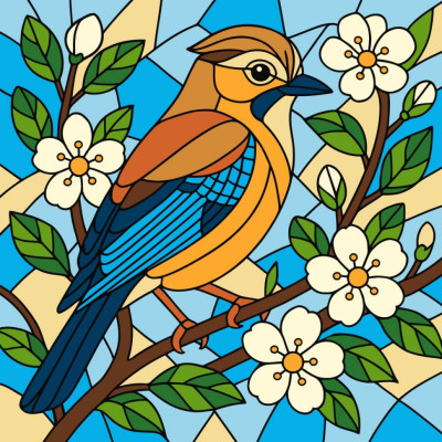 Картина за номерами "Вітраж. Сойка" ©art_selena_ua KHO6789 30х30 см