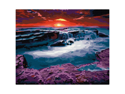 Картина за номерами "Захід сонця біля водоспаду" BS23748, 40х50см
