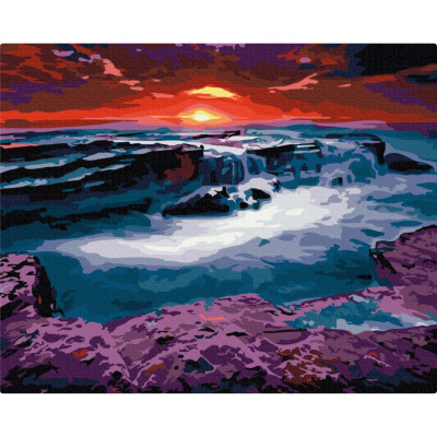 Картина за номерами "Захід сонця біля водоспаду" BS23748, 40х50см