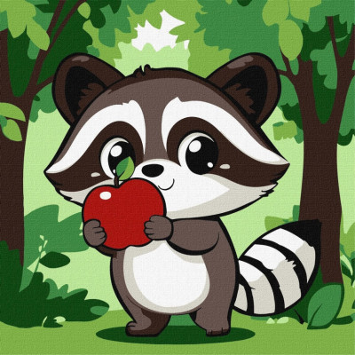 Картина за номерами "Милий єнот з яблучком" ©art_selena_ua KHO6719 30х30 см