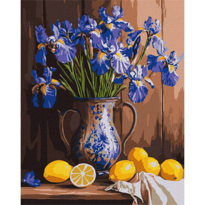 Картина за номерами "Іриси у вазі та лимони" KHO3319 40x50 см