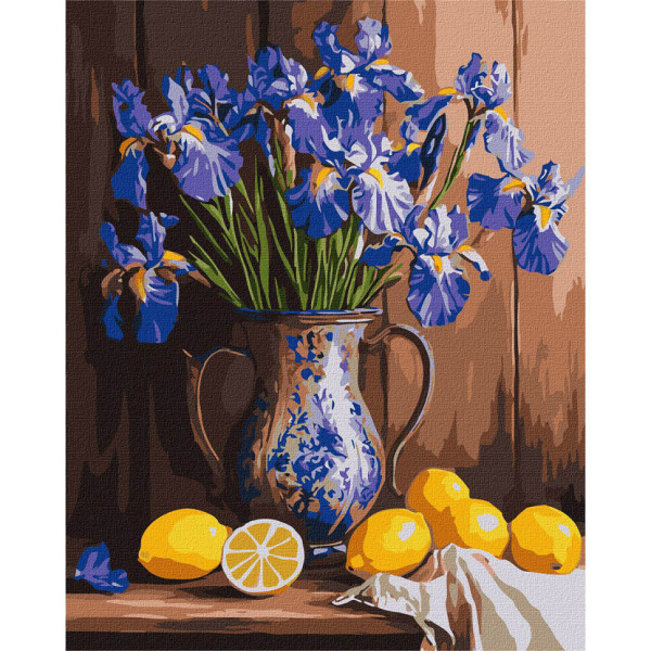 Картина за номерами "Іриси у вазі та лимони" KHO3319 40x50 см