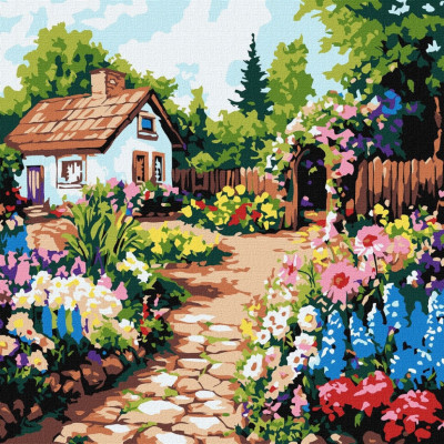 Картина за номерами "Квіти біля хатини" ©art_selena_ua KHO6382 30х30 см