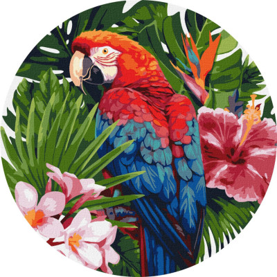 Картина за номерами "Яскравий папуга" ©art_selena_ua KHO-R1004 діаметр 39 см Ідейка