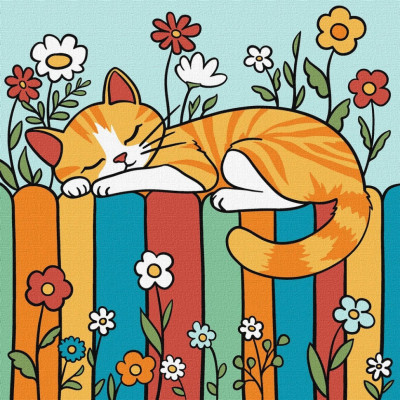 Картина за номерами "Котик на паркані" ©art_selena_ua KHO1232 25х25 см