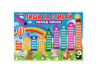 Ламінований двосторонній плакат-тренажер Пиши та прай.Склад числа 13104221 34х24 см