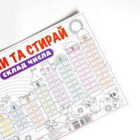 Ламінований двосторонній плакат-тренажер Пиши та прай.Склад числа 13104221 34х24 см