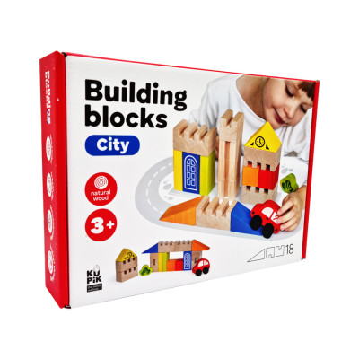 Дитячі дерев'яні Будівельні блоки "Місто" 900538, 18 деталей