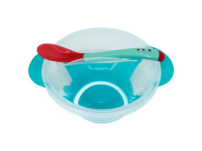 Тарілка на присосці прозора MGZ-0100(Turquoise) з термоложкою та кришкою Тарілка на присосці прозора MGZ-0100(Turquoise) з термоложкою та кришкою