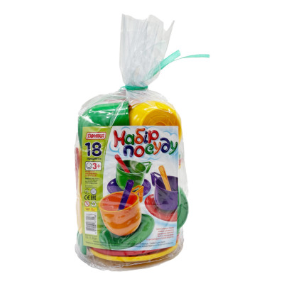 Дитячий ігровий набір посуду 70163 мультиколір 18 предметів паяний пакет