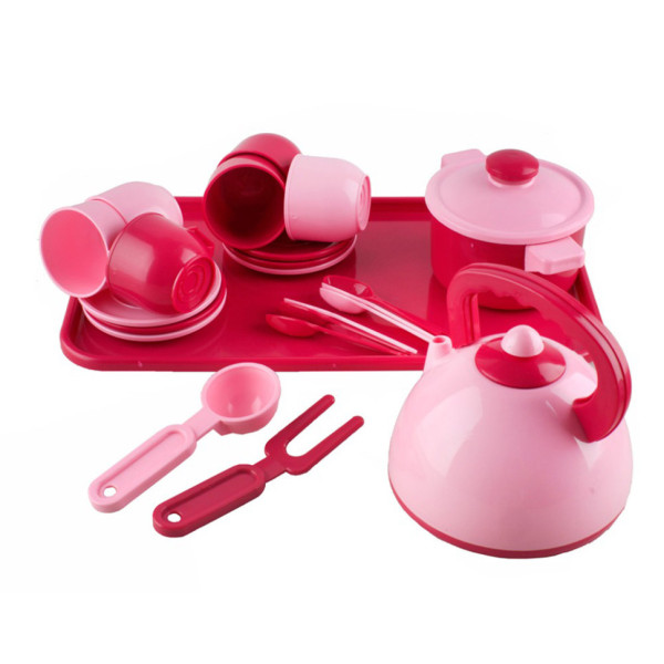 Ігровий набір посуду 70309 (Pink) з чайником каструлею та тацею