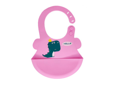 Слинявчик силіконовий "Діно" MGZ-0616(Soft-Pink) з кишенею