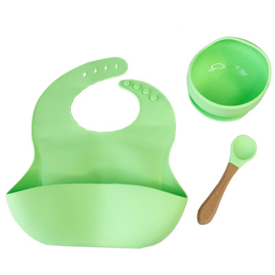 Набір дитячого посуду Силіконова тарілка та слинявчик MGZ-0110(Green) у коробці