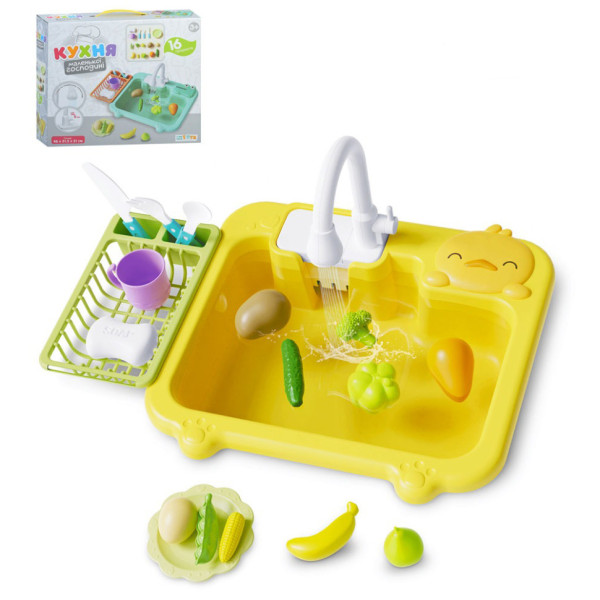 Дитяча іграшкова кухня WD-801A мийка ллється вода 16 предметів