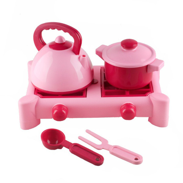 Дитячий ігровий набір посуду з газовою плитою 70408(Pink) 6 предметів рожевий
