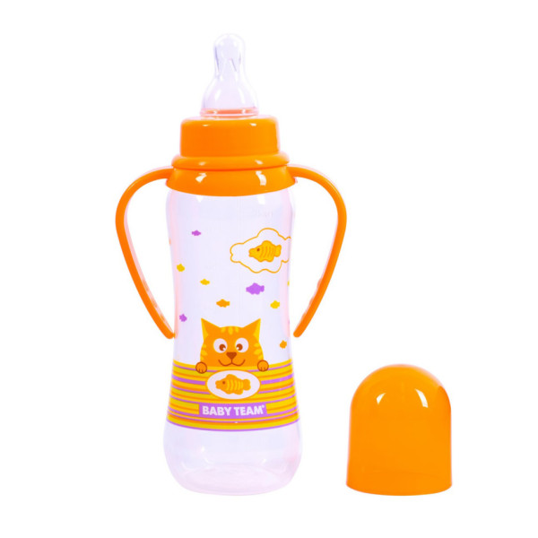 Пляшечка для годування з силіконовою соскою 1411_помаранчевий 250 мл