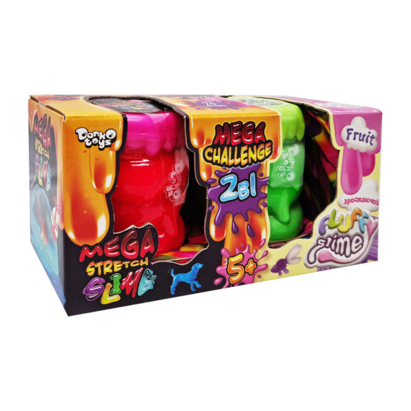 Вязка маса "2 в 1 "Mega Stretch Slime" та "Fluffy Slime" FLS-03-01U укр Рожево-зелений