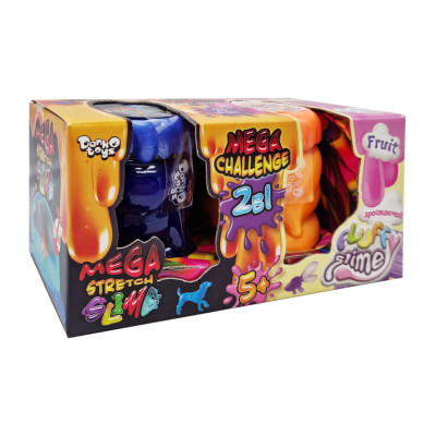 Вязка маса "2 в 1 "Mega Stretch Slime" та "Fluffy Slime" FLS-03-01U укр Синьо-жовтогарячий