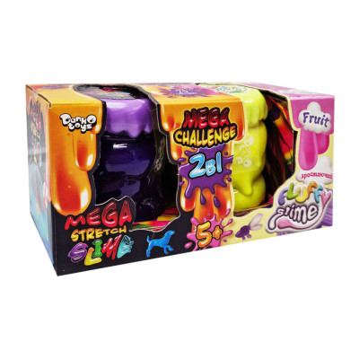 Вязка маса "2 в 1 "Mega Stretch Slime" та "Fluffy Slime" FLS-03-01U укр Фіолетово-жовтий