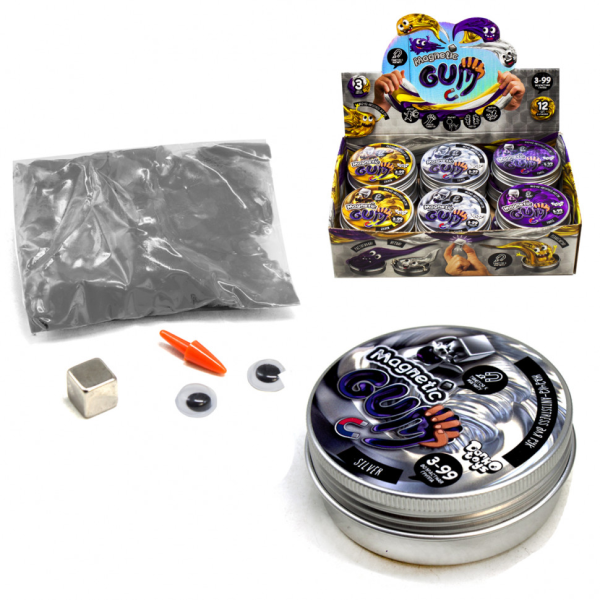 Жуйка для рук "Magnetic Gum" MgGUM-01 в металевій коробочці Сріблястий